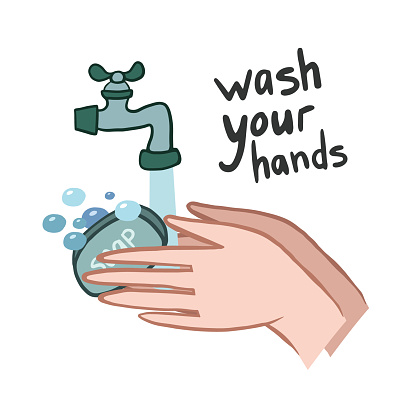 Wash your hands. Vector illustration. hand drawing. hand washing. Drawing in cartoon style. Personal hygiene