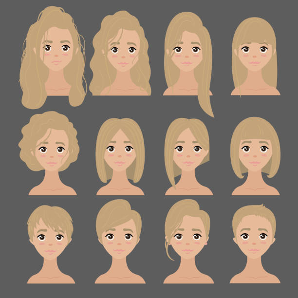 Vector design of beautiful collection of female haircuts. Hairdo. Set of woman hair styling