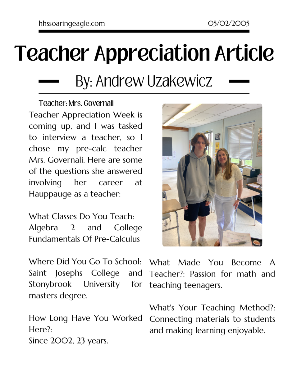 Teacher Appreciation:  Ms. Governali